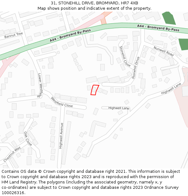 31, STONEHILL DRIVE, BROMYARD, HR7 4XB: Location map and indicative extent of plot