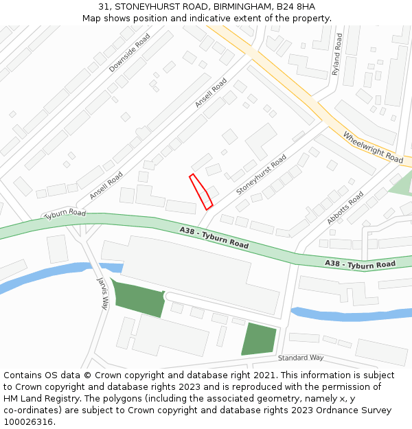31, STONEYHURST ROAD, BIRMINGHAM, B24 8HA: Location map and indicative extent of plot
