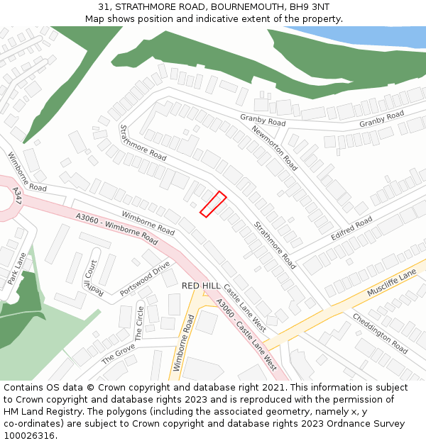 31, STRATHMORE ROAD, BOURNEMOUTH, BH9 3NT: Location map and indicative extent of plot