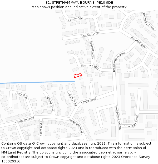 31, STRETHAM WAY, BOURNE, PE10 9DE: Location map and indicative extent of plot