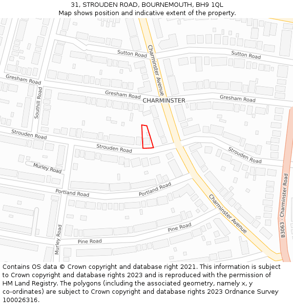 31, STROUDEN ROAD, BOURNEMOUTH, BH9 1QL: Location map and indicative extent of plot