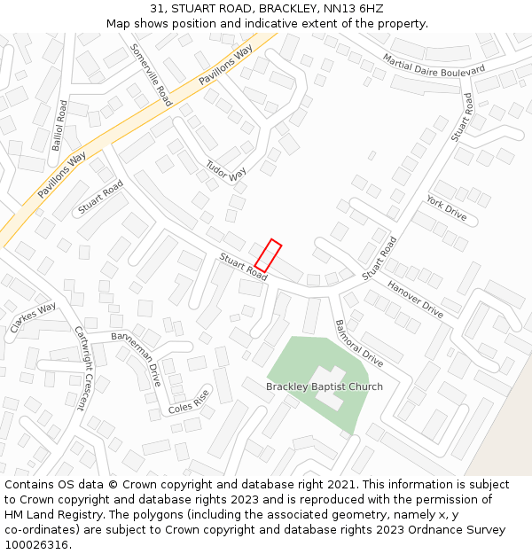 31, STUART ROAD, BRACKLEY, NN13 6HZ: Location map and indicative extent of plot
