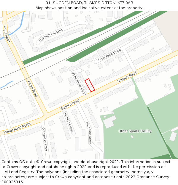 31, SUGDEN ROAD, THAMES DITTON, KT7 0AB: Location map and indicative extent of plot