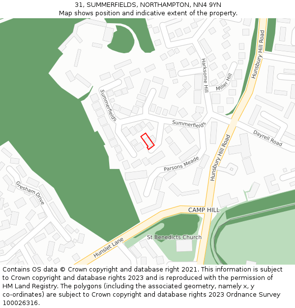 31, SUMMERFIELDS, NORTHAMPTON, NN4 9YN: Location map and indicative extent of plot