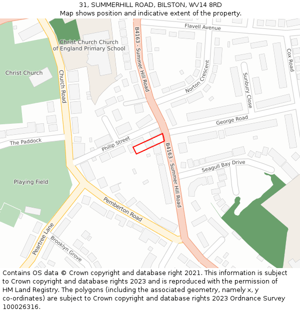 31, SUMMERHILL ROAD, BILSTON, WV14 8RD: Location map and indicative extent of plot