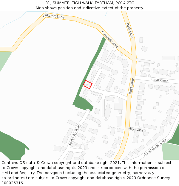 31, SUMMERLEIGH WALK, FAREHAM, PO14 2TG: Location map and indicative extent of plot