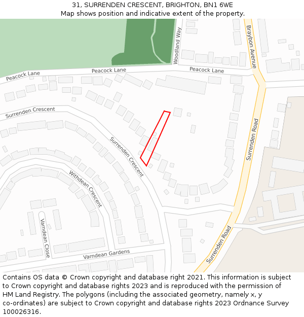 31, SURRENDEN CRESCENT, BRIGHTON, BN1 6WE: Location map and indicative extent of plot