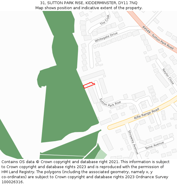 31, SUTTON PARK RISE, KIDDERMINSTER, DY11 7NQ: Location map and indicative extent of plot