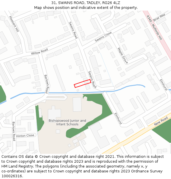 31, SWAINS ROAD, TADLEY, RG26 4LZ: Location map and indicative extent of plot