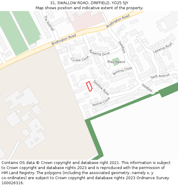 31, SWALLOW ROAD, DRIFFIELD, YO25 5JY: Location map and indicative extent of plot