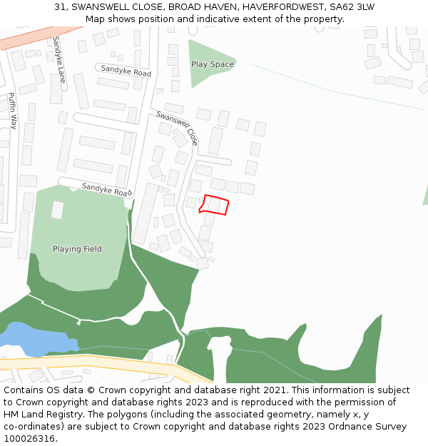 31, SWANSWELL CLOSE, BROAD HAVEN, HAVERFORDWEST, SA62 3LW: Location map and indicative extent of plot