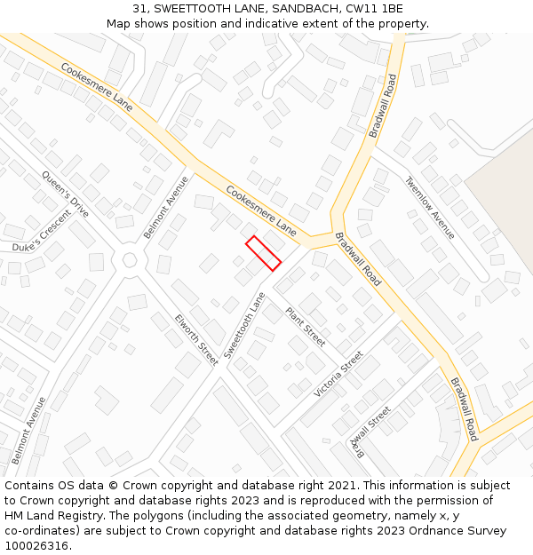 31, SWEETTOOTH LANE, SANDBACH, CW11 1BE: Location map and indicative extent of plot