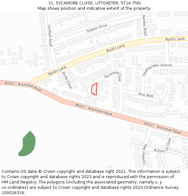 31, SYCAMORE CLOSE, UTTOXETER, ST14 7NN: Location map and indicative extent of plot