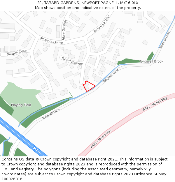 31, TABARD GARDENS, NEWPORT PAGNELL, MK16 0LX: Location map and indicative extent of plot