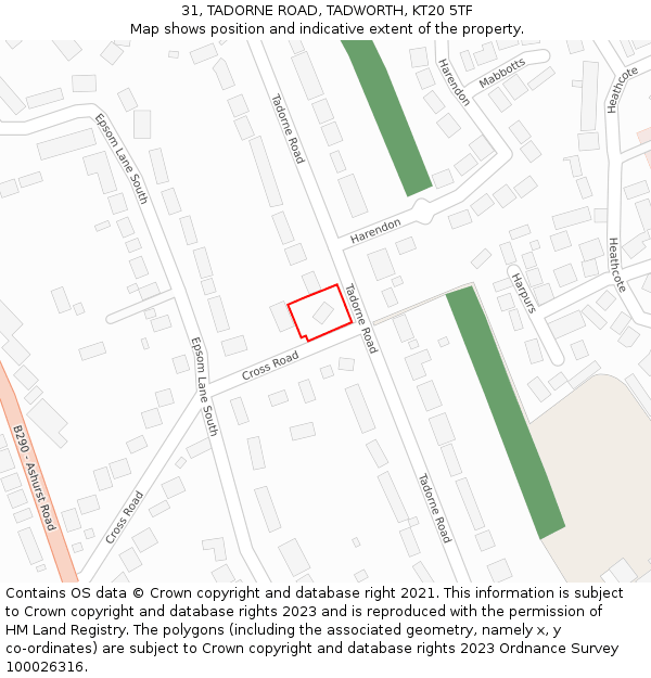 31, TADORNE ROAD, TADWORTH, KT20 5TF: Location map and indicative extent of plot