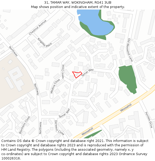 31, TAMAR WAY, WOKINGHAM, RG41 3UB: Location map and indicative extent of plot