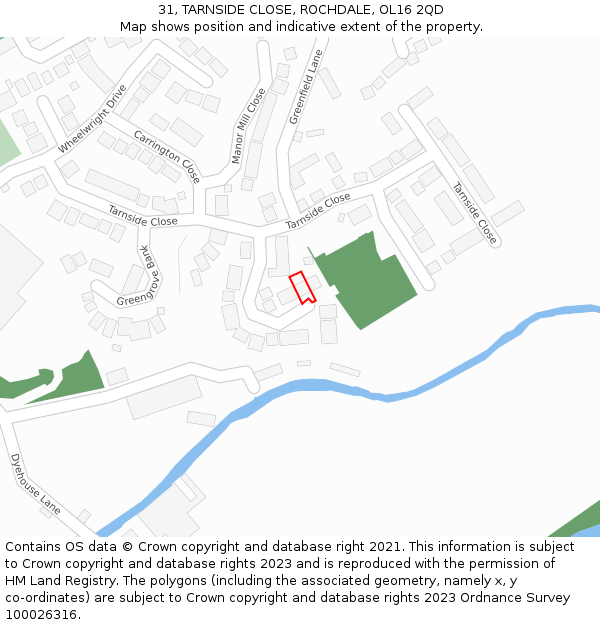 31, TARNSIDE CLOSE, ROCHDALE, OL16 2QD: Location map and indicative extent of plot