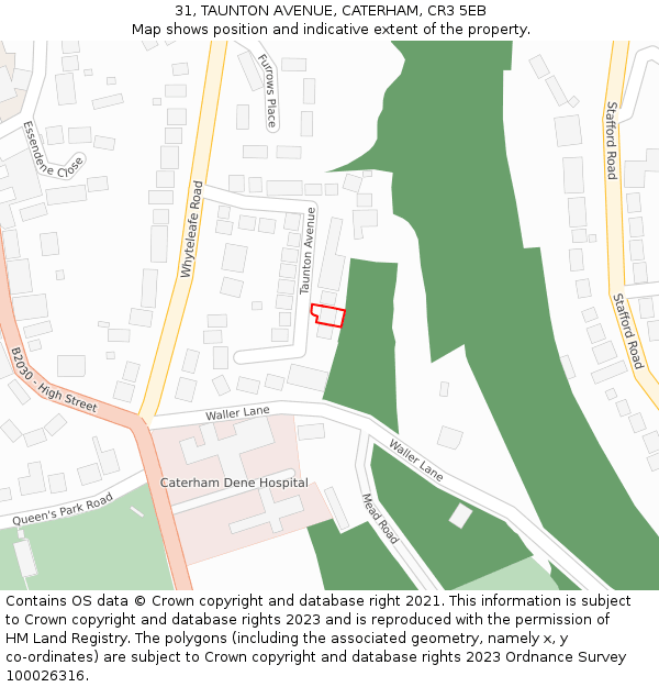 31, TAUNTON AVENUE, CATERHAM, CR3 5EB: Location map and indicative extent of plot