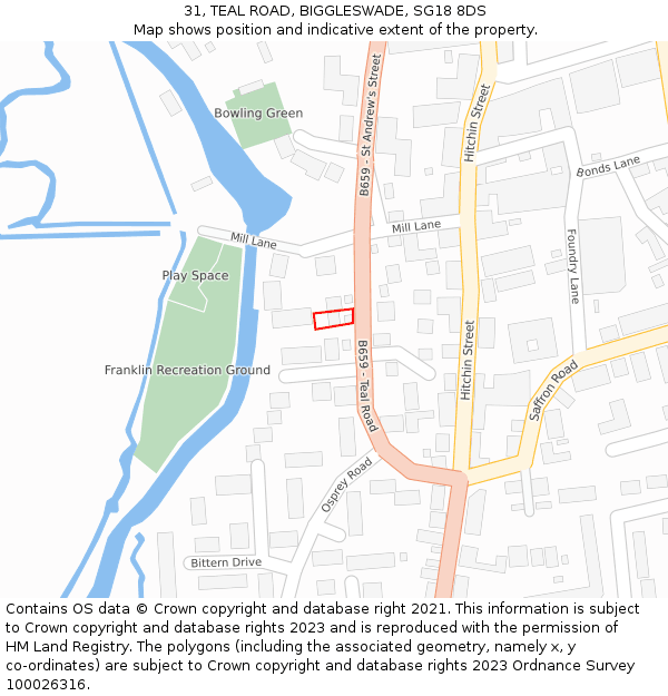 31, TEAL ROAD, BIGGLESWADE, SG18 8DS: Location map and indicative extent of plot