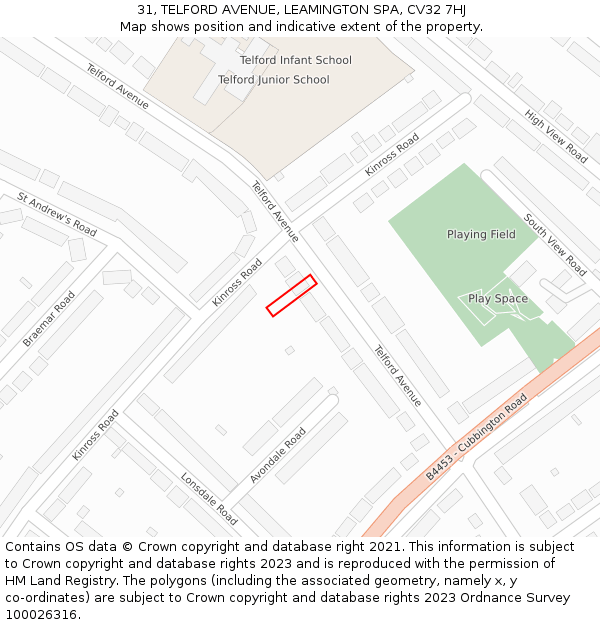 31, TELFORD AVENUE, LEAMINGTON SPA, CV32 7HJ: Location map and indicative extent of plot