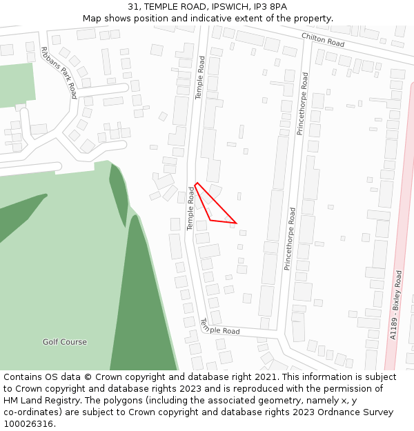 31, TEMPLE ROAD, IPSWICH, IP3 8PA: Location map and indicative extent of plot