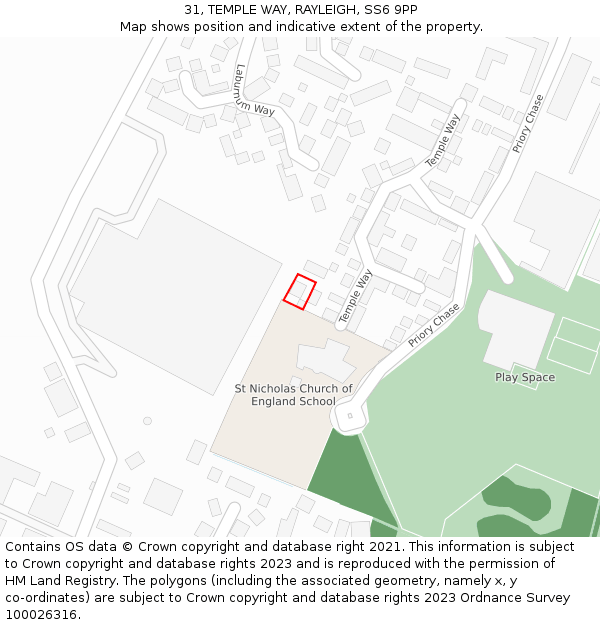 31, TEMPLE WAY, RAYLEIGH, SS6 9PP: Location map and indicative extent of plot