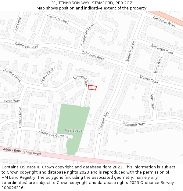 31, TENNYSON WAY, STAMFORD, PE9 2GZ: Location map and indicative extent of plot