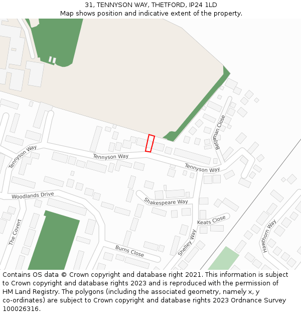 31, TENNYSON WAY, THETFORD, IP24 1LD: Location map and indicative extent of plot