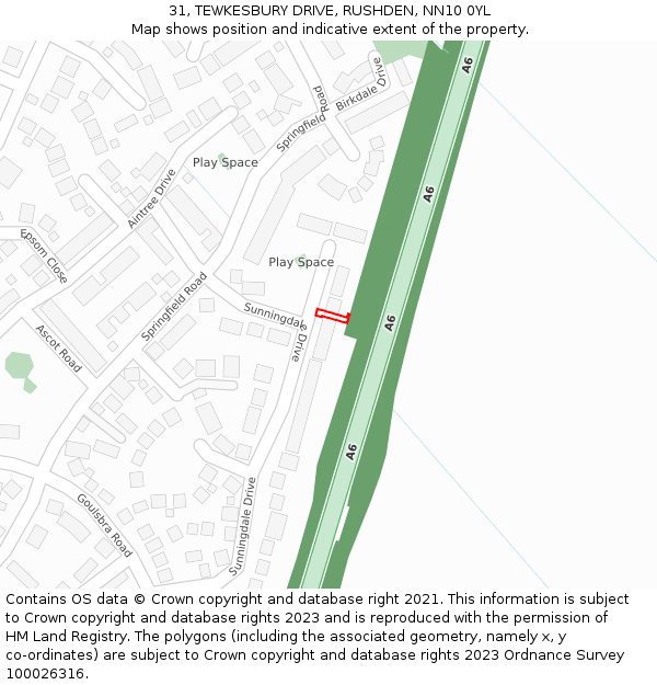 31, TEWKESBURY DRIVE, RUSHDEN, NN10 0YL: Location map and indicative extent of plot