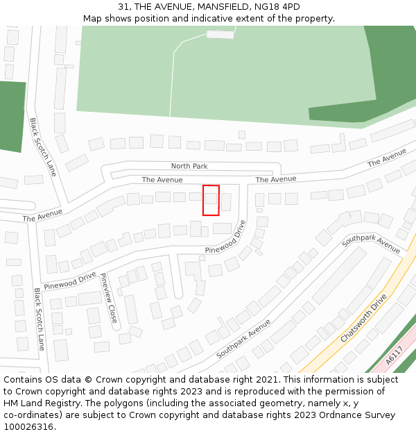 31, THE AVENUE, MANSFIELD, NG18 4PD: Location map and indicative extent of plot