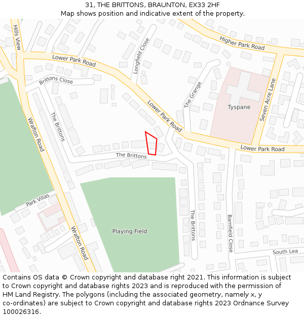 31, THE BRITTONS, BRAUNTON, EX33 2HF: Location map and indicative extent of plot