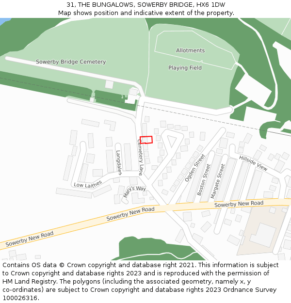 31, THE BUNGALOWS, SOWERBY BRIDGE, HX6 1DW: Location map and indicative extent of plot