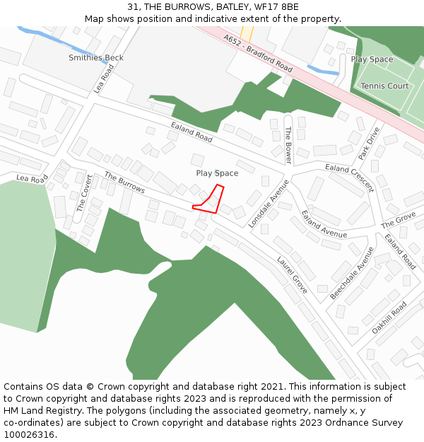 31, THE BURROWS, BATLEY, WF17 8BE: Location map and indicative extent of plot