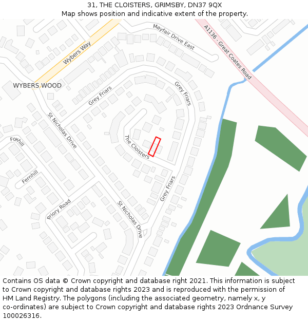 31, THE CLOISTERS, GRIMSBY, DN37 9QX: Location map and indicative extent of plot