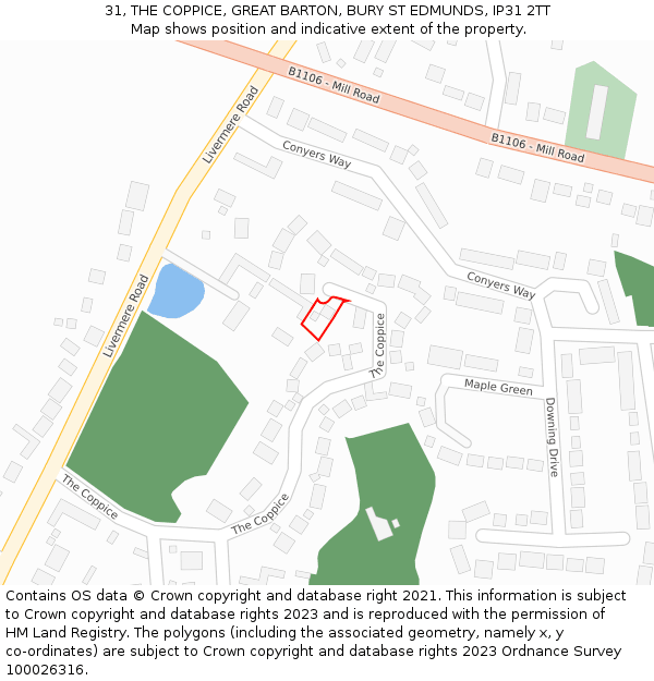 31, THE COPPICE, GREAT BARTON, BURY ST EDMUNDS, IP31 2TT: Location map and indicative extent of plot