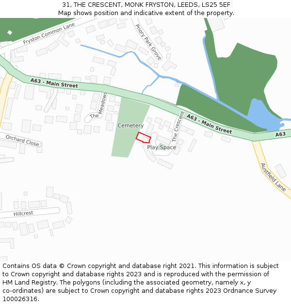 31, THE CRESCENT, MONK FRYSTON, LEEDS, LS25 5EF: Location map and indicative extent of plot