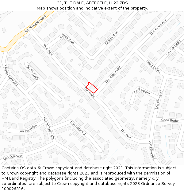 31, THE DALE, ABERGELE, LL22 7DS: Location map and indicative extent of plot