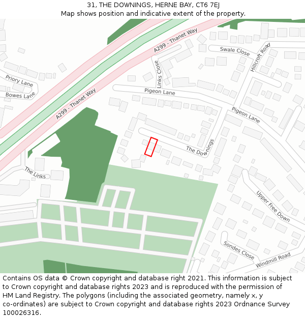 31, THE DOWNINGS, HERNE BAY, CT6 7EJ: Location map and indicative extent of plot