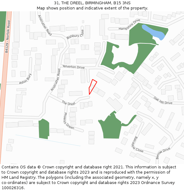 31, THE DREEL, BIRMINGHAM, B15 3NS: Location map and indicative extent of plot