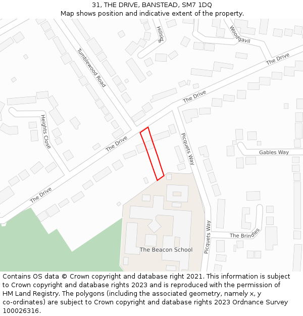 31, THE DRIVE, BANSTEAD, SM7 1DQ: Location map and indicative extent of plot