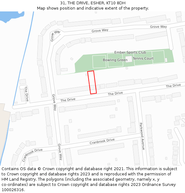 31, THE DRIVE, ESHER, KT10 8DH: Location map and indicative extent of plot