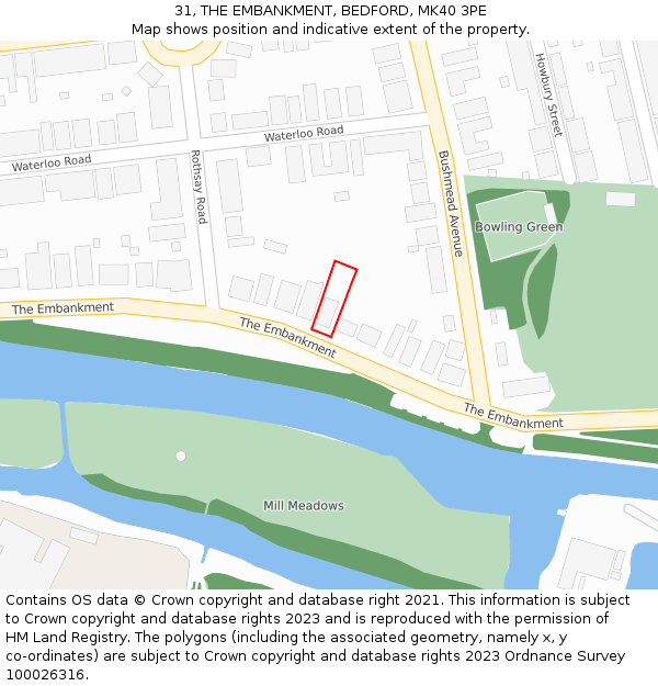 31, THE EMBANKMENT, BEDFORD, MK40 3PE: Location map and indicative extent of plot