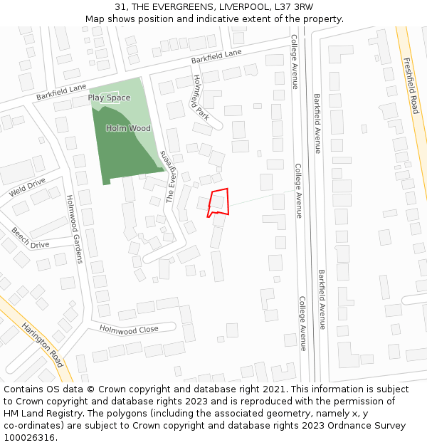 31, THE EVERGREENS, LIVERPOOL, L37 3RW: Location map and indicative extent of plot