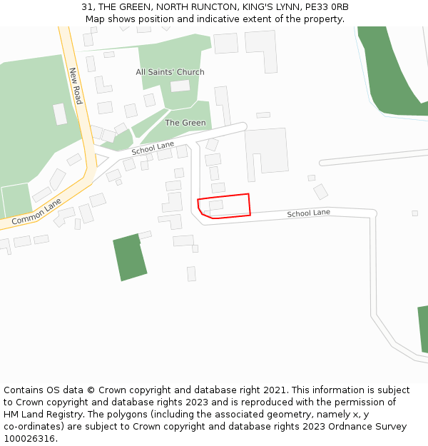 31, THE GREEN, NORTH RUNCTON, KING'S LYNN, PE33 0RB: Location map and indicative extent of plot