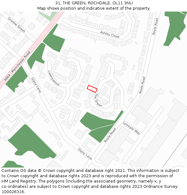 31, THE GREEN, ROCHDALE, OL11 3NU: Location map and indicative extent of plot