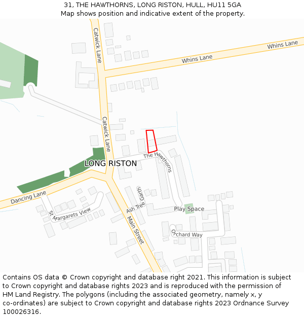 31, THE HAWTHORNS, LONG RISTON, HULL, HU11 5GA: Location map and indicative extent of plot