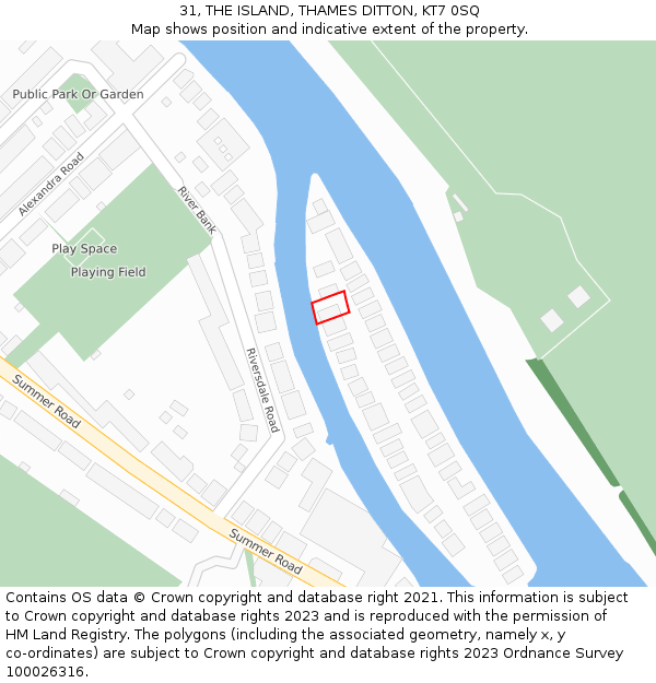 31, THE ISLAND, THAMES DITTON, KT7 0SQ: Location map and indicative extent of plot