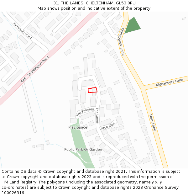 31, THE LANES, CHELTENHAM, GL53 0PU: Location map and indicative extent of plot