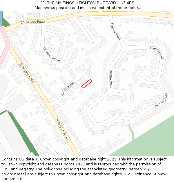 31, THE MALTINGS, LEIGHTON BUZZARD, LU7 4BS: Location map and indicative extent of plot