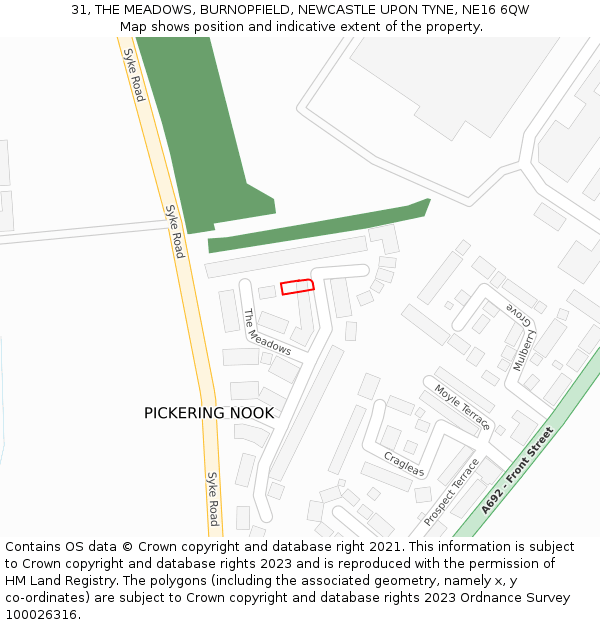 31, THE MEADOWS, BURNOPFIELD, NEWCASTLE UPON TYNE, NE16 6QW: Location map and indicative extent of plot